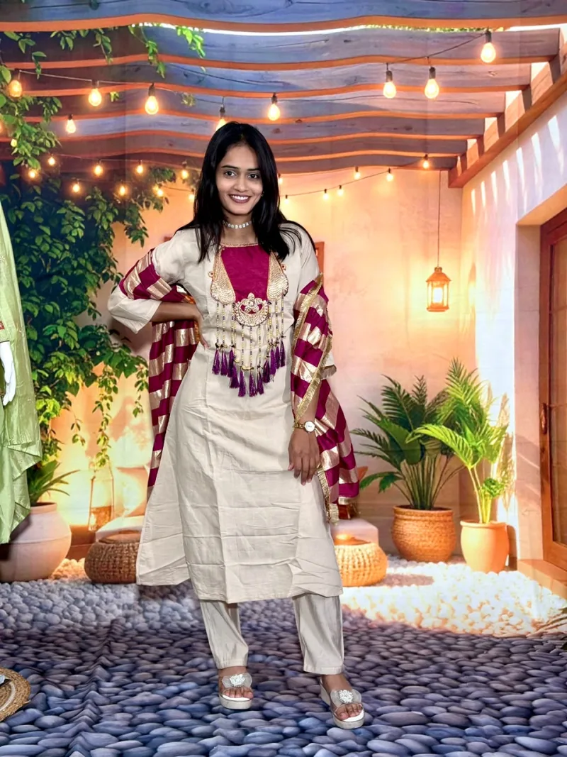 KF 314 Kalaai Roman Silk Embroidery Kurti With Bottom Dupatta 